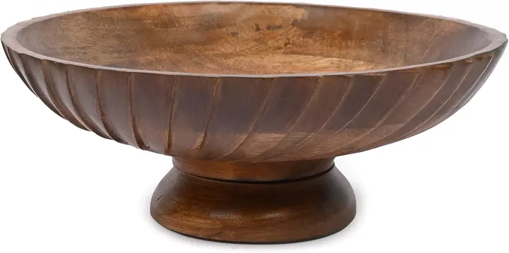 Hand-Carved Mango Wood Decorative Centerpiece Bowl for Tabletop (12" x 12" x 4.75")