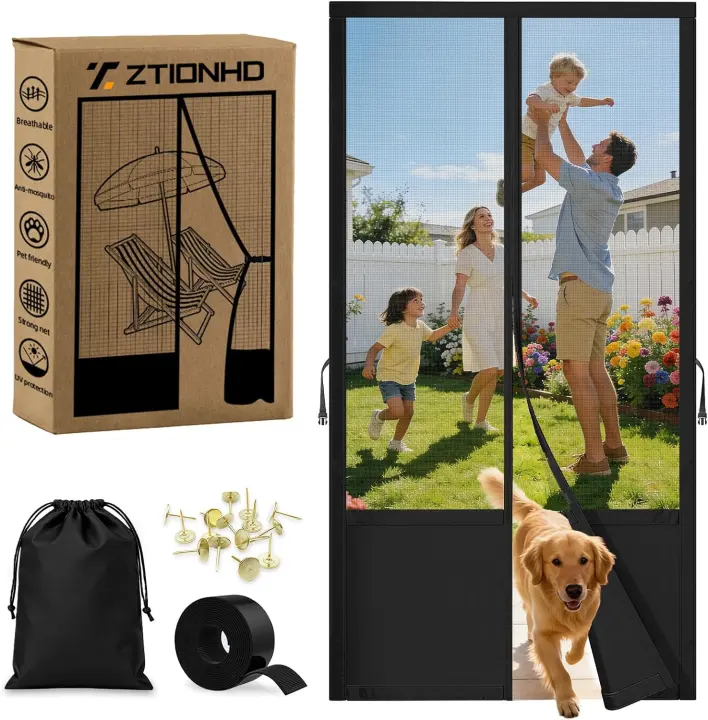 Heavy-Duty Magnetic Screen Door — 32x80 Fiberglass Mesh, 36 Magnets
