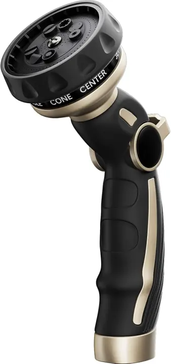 Heavy-Duty Metal Garden Hose Nozzle — 9-Pattern Thumb-Control Sprayer