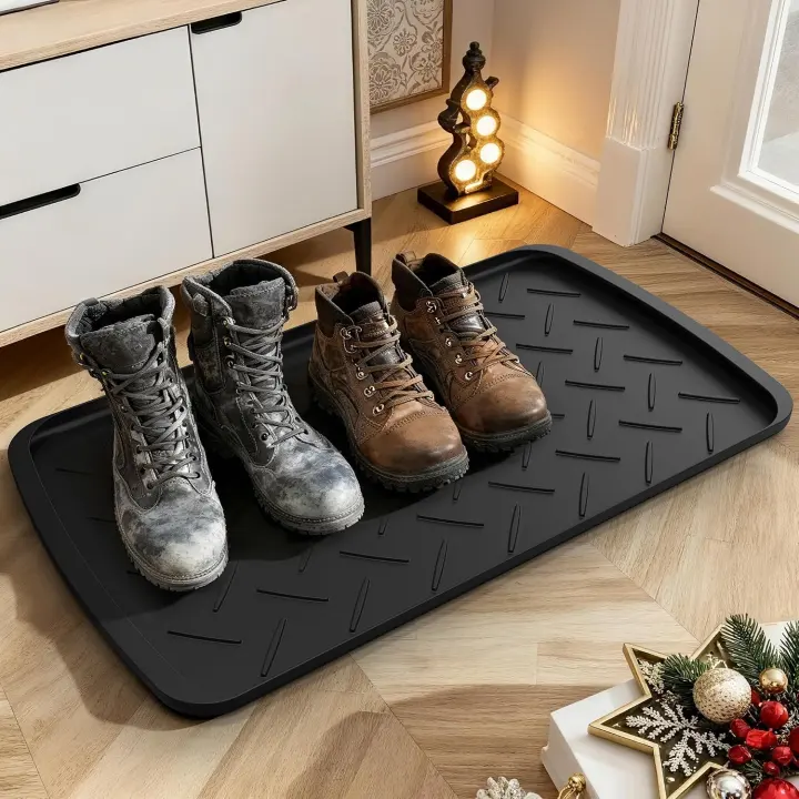 Heavy-Duty Rubber Boot Tray with Raised Lip — 27.56 x 15.75 in