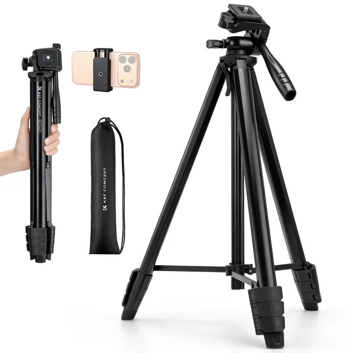 K&F Concept 57.9" Travel Tripod for Phone & Camera — Compact 3-Way Head