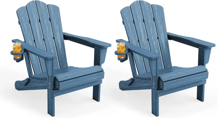 KINGYES Folding Adirondack Chairs (Set of 2) — HDPE Outdoor Patio Chairs