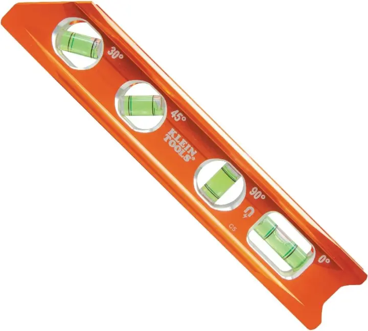 Klein Tools 8-Inch Billet Magnetic Torpedo Level — 0/30/45/90 Vials