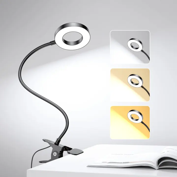LED Clip-On Desk Lamp — 3-Mode Dimmable Wide Clamp Light
