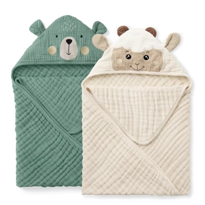 Muslin Hooded Baby Towels 2-Pack — Soft, Absorbent Infant Bath Wraps