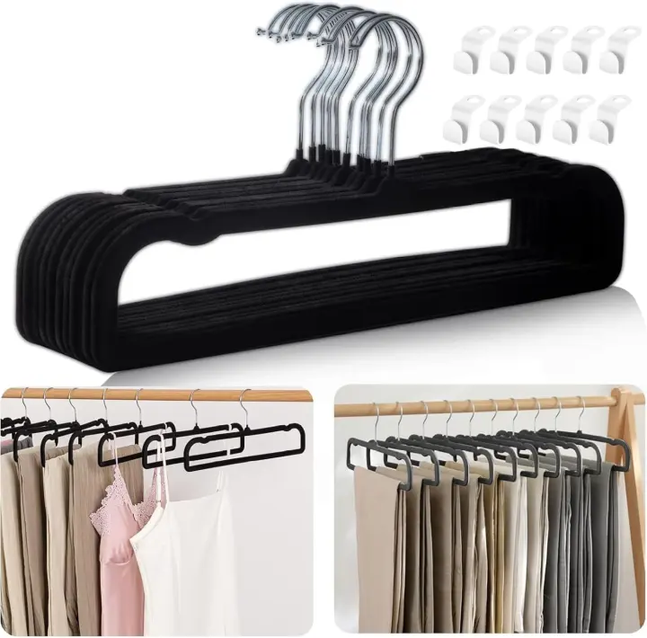 Non-Slip Velvet Pants Hangers — 20-Pack with 360° Swivel Hooks