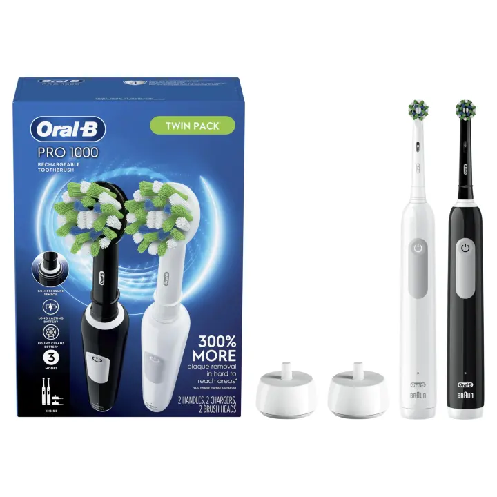 Oral-B Pro 1000 CrossAction Rechargeable Electric Toothbrush — 2 Pack