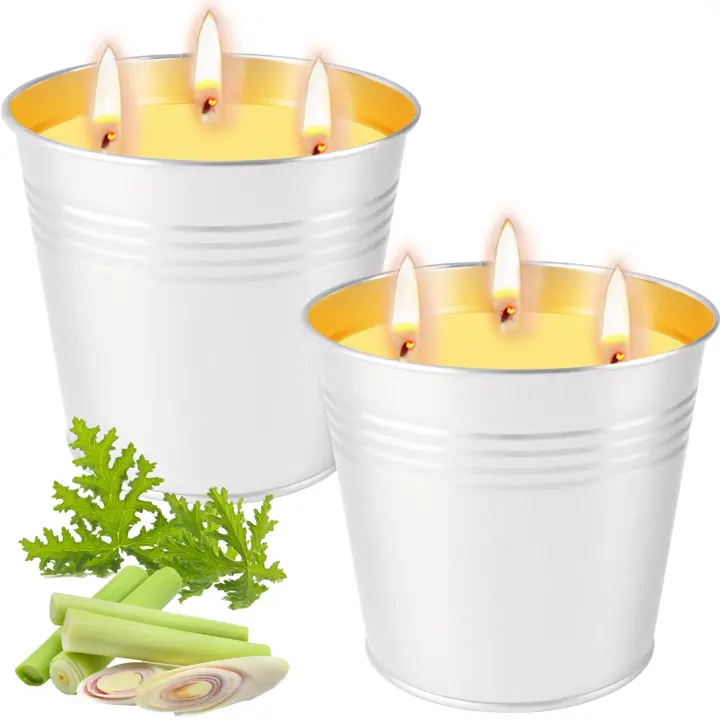 Outdoor Citronella Candle Set — 2-Pack 13 oz 3-Wick Metal Buckets