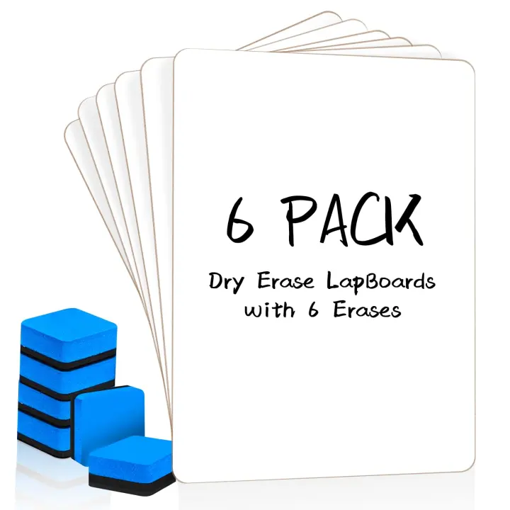 PANDRI 6-Pack Double-Sided Dry Erase Boards with Erasers — 12.5 x 9 in