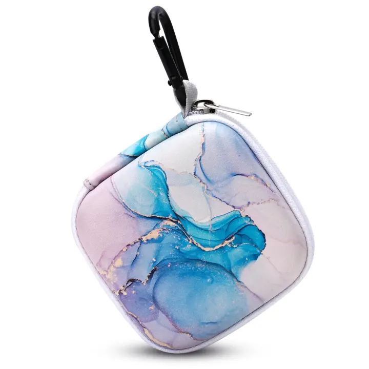 Patterned EVA Earbud Case with Carabiner — Hard-Shell Earphone Pouch