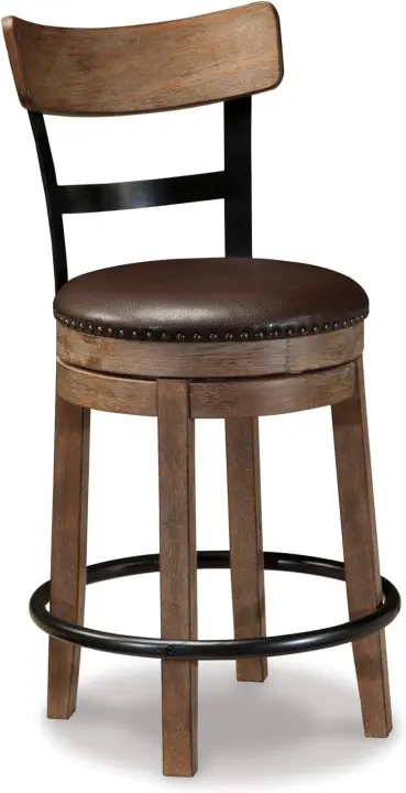 Pinnadel Counter-Height Swivel Bar Stool — Rustic Brown Seat