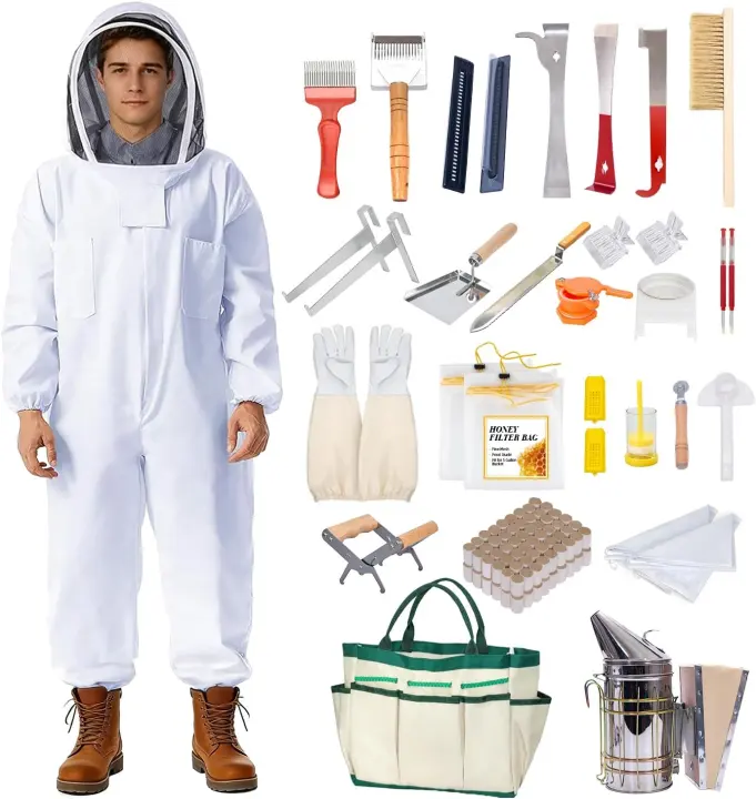 POLLIBEE 35-Piece Beekeeping Starter Kit with Protective Suit (XL)
