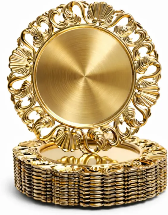 Set of 12 Antique Gold 13-inch Charger Plates — Decorative Table Chargers