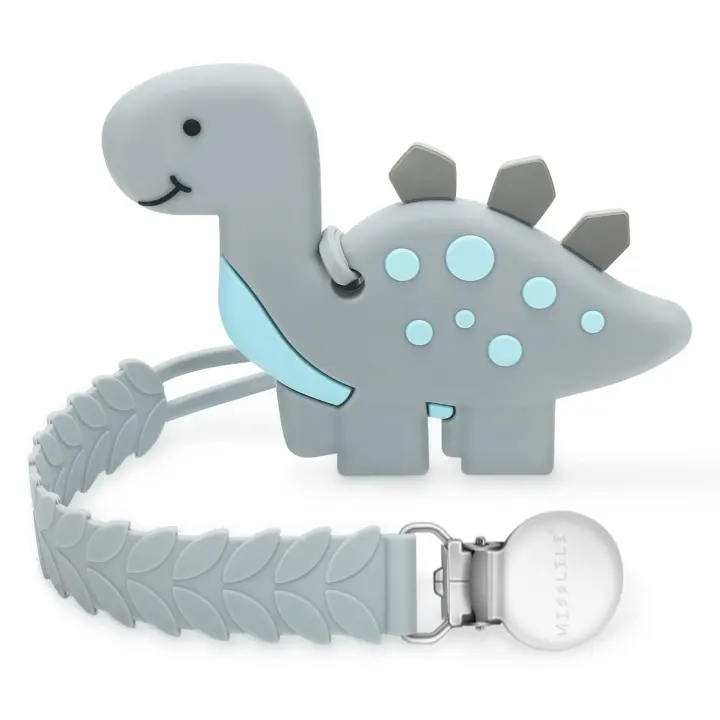 Silicone Baby Teether with Pacifier Clip — Dinosaur Design