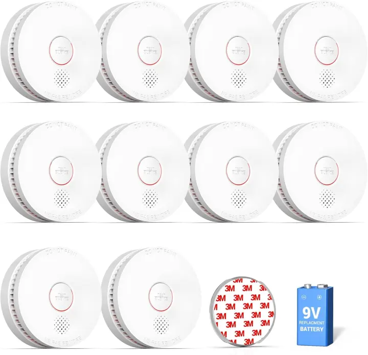 SITERWELL 10-Pack Photoelectric Smoke Alarms — 10-Year Life