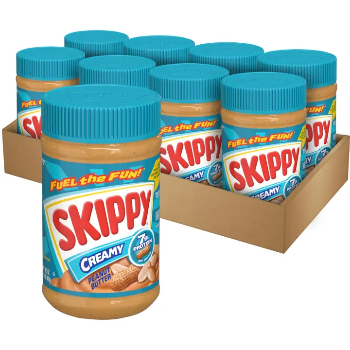 Skippy Creamy Peanut Butter — 16.3 oz Jars (8-Pack), 7g Protein