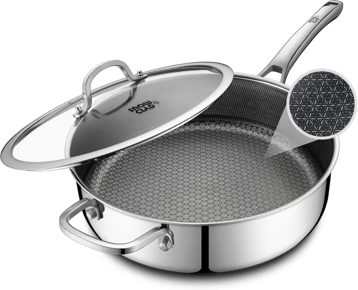 SNOWCLAD 12-inch Hybrid Nonstick Stainless Steel Saute Pan with Lid