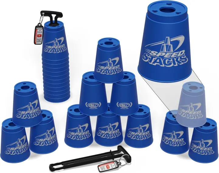 Sport Stacking Set — 12 Competition Cups with Quick-Release Stem (Blue)