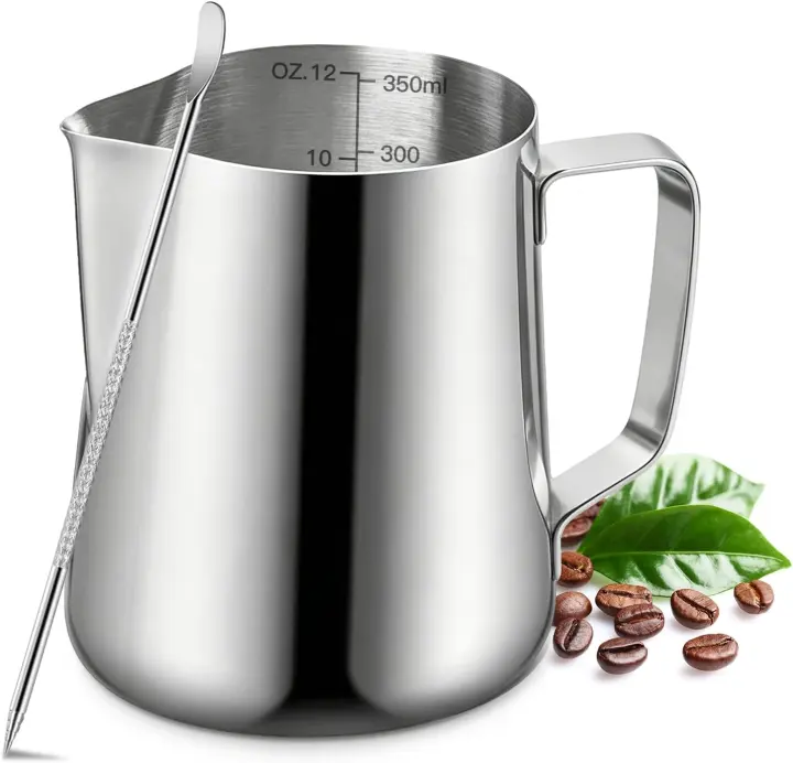 Stainless Steel Milk Frothing Pitcher — 350ml (12oz) Steaming Jug