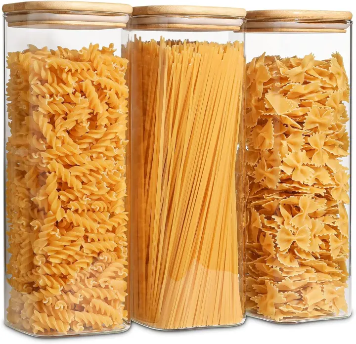 Tall Glass Pasta Storage Jars — 3-Pack 2.2 Qt