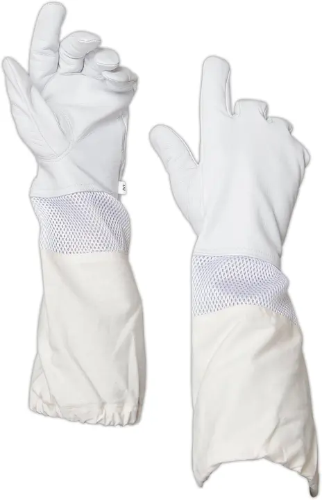 Ventilated Goatskin Beekeeping Gloves with Long Canvas Sleeve (Medium)