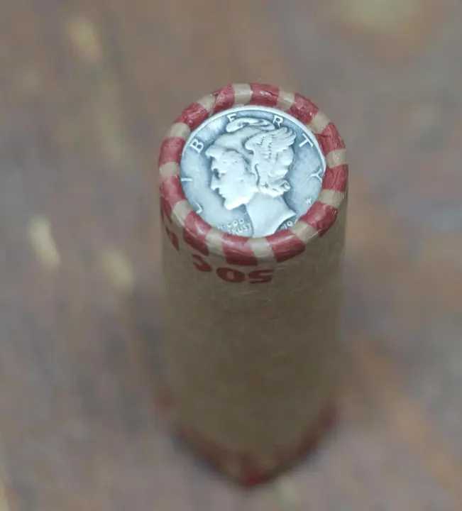Wheat Penny Roll with Mercury Dime Ender — Mixed Circulated U.S. Coins