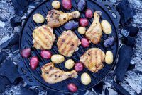 Crispy Cast-Iron Grilled Chicken with Rainbow Potatoes