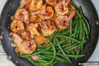Skillet Chili Shrimp with Blackened Green Beans & Blood Orange Butter