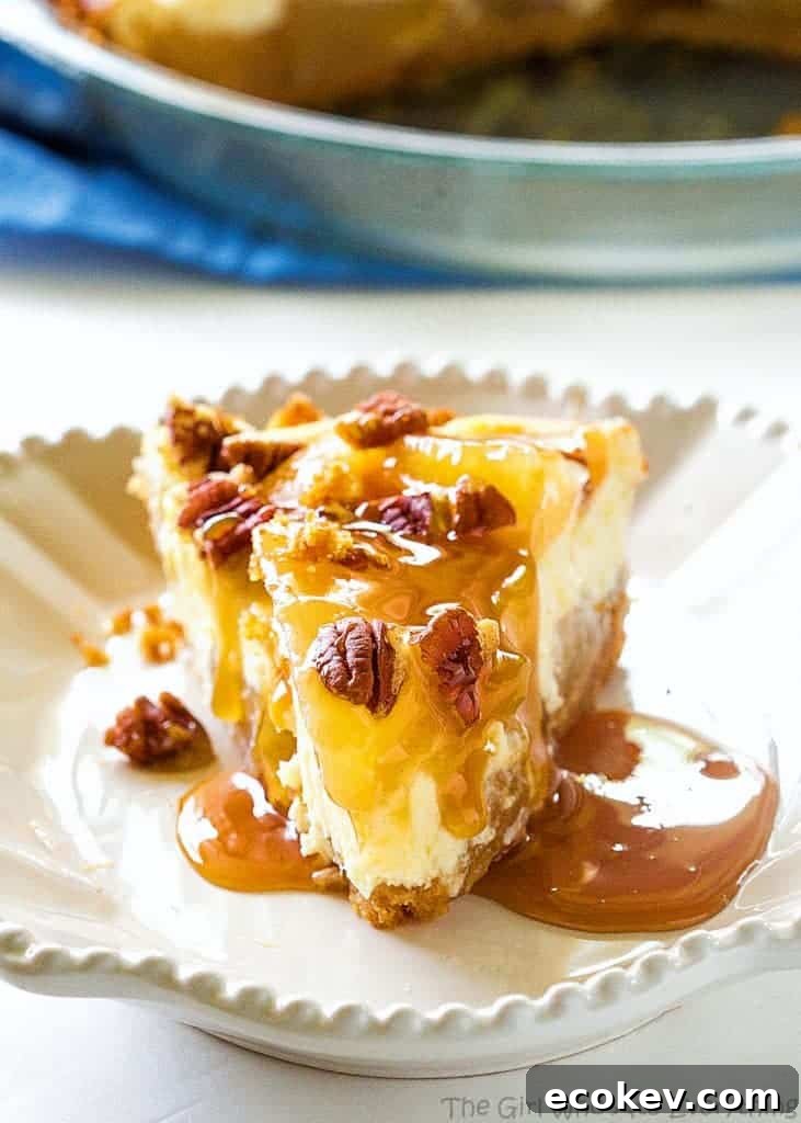 Caramel Apple Cheesecake - the easiest cheesecake with a graham cracker crust, apples, caramel, and nuts.