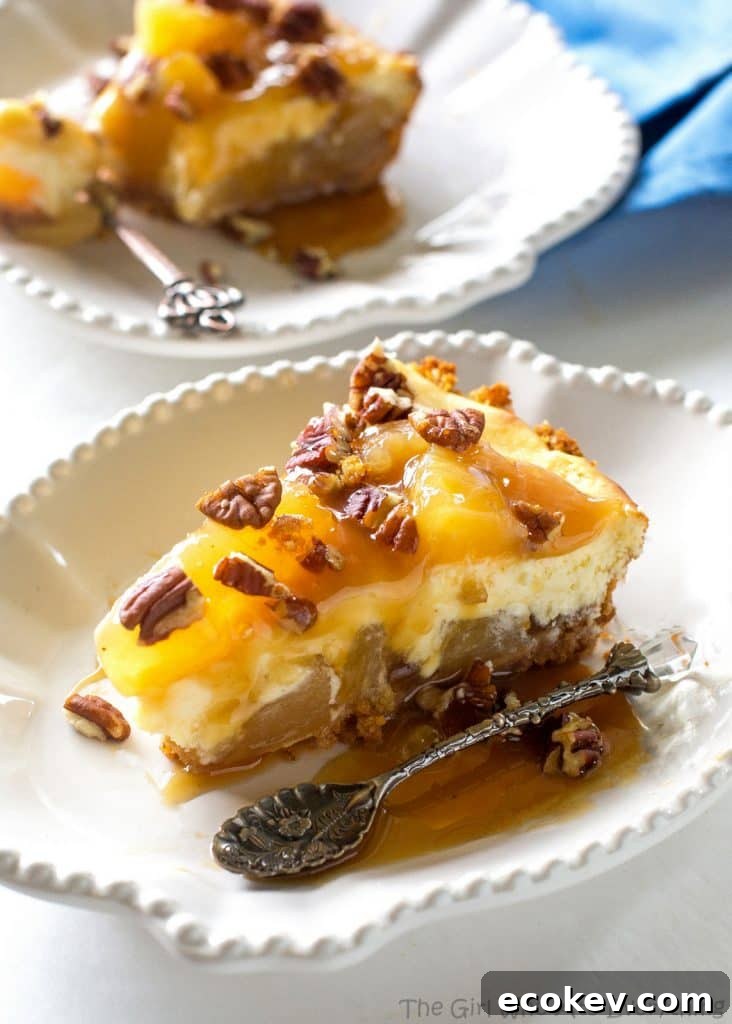 Caramel Apple Cheesecake - the easiest cheesecake with a graham cracker crust, apples, caramel, and nuts.