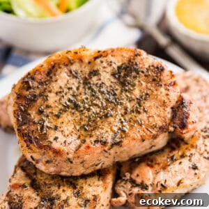 Herb Grilled Pork Chops are my absolute favorite way to enjoy grilled pork chops. Super quick and easy to make and mouthwateringly delicious (especially when dipped in applesauce!).