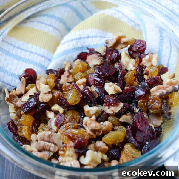 raisins, walnuts and golden raisins.