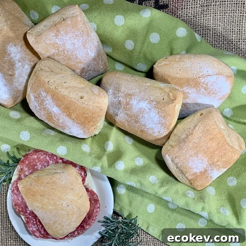 herb sourdough ciabatta rolls with sandwich overhead