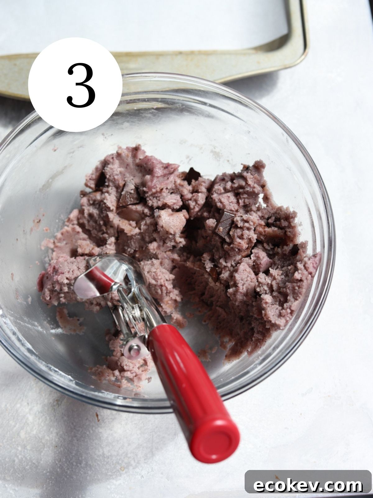 Purple cookie dough in a bowl
