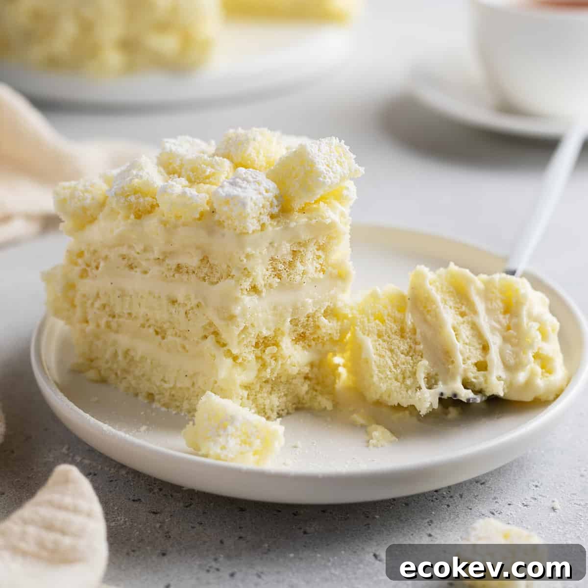 Sliced of torta Mimosa on a dessert plate