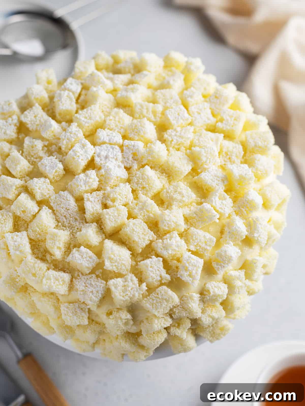 Assembled Mimosa cake on a serving platter 