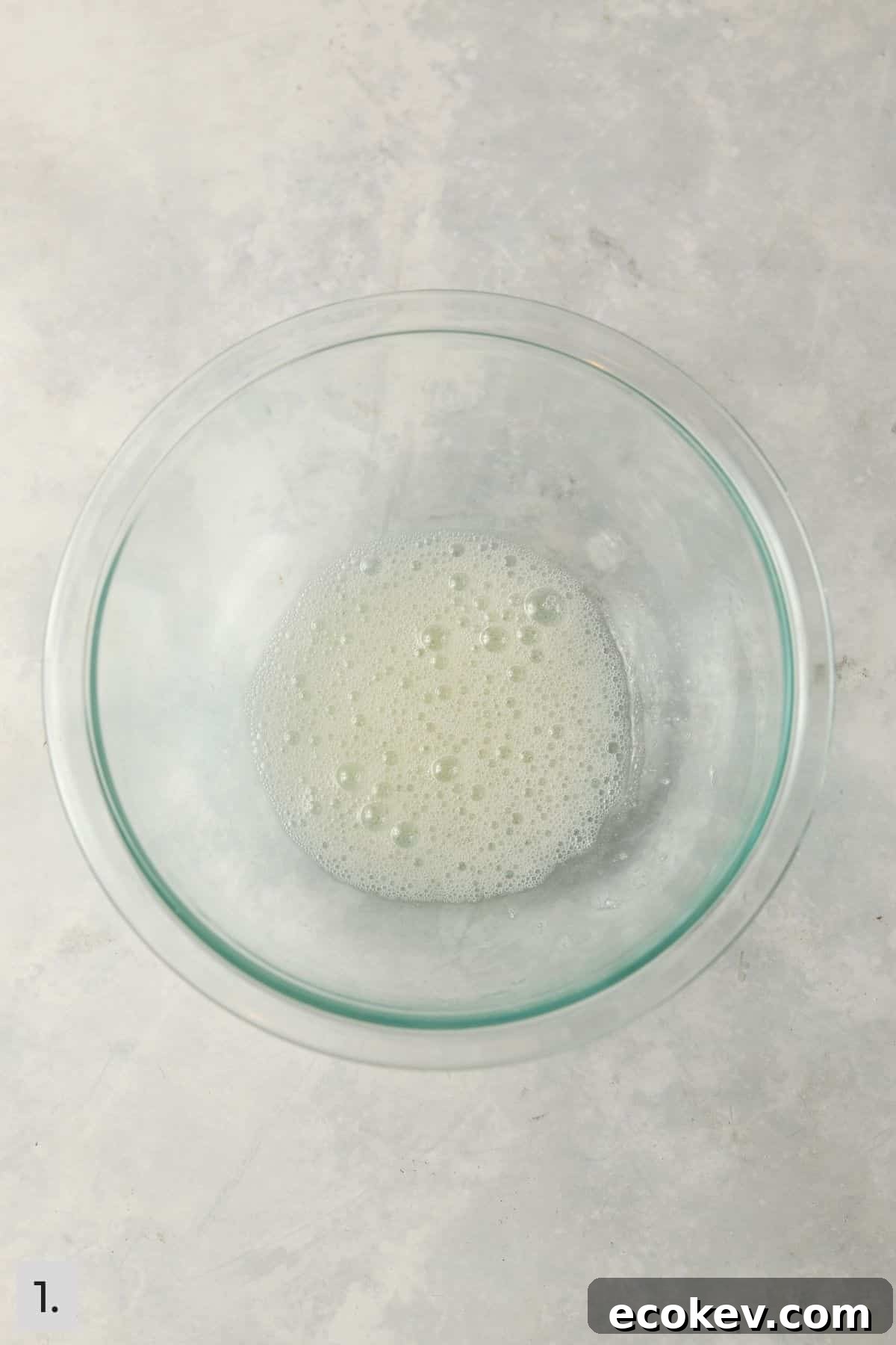 Egg white whipped in mixing bowl.