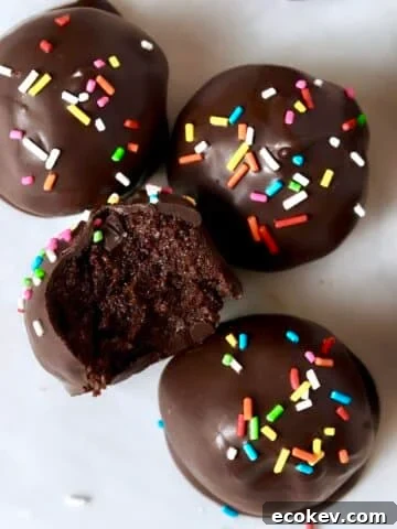 Single serve chocolate cake balls with sprinkles.