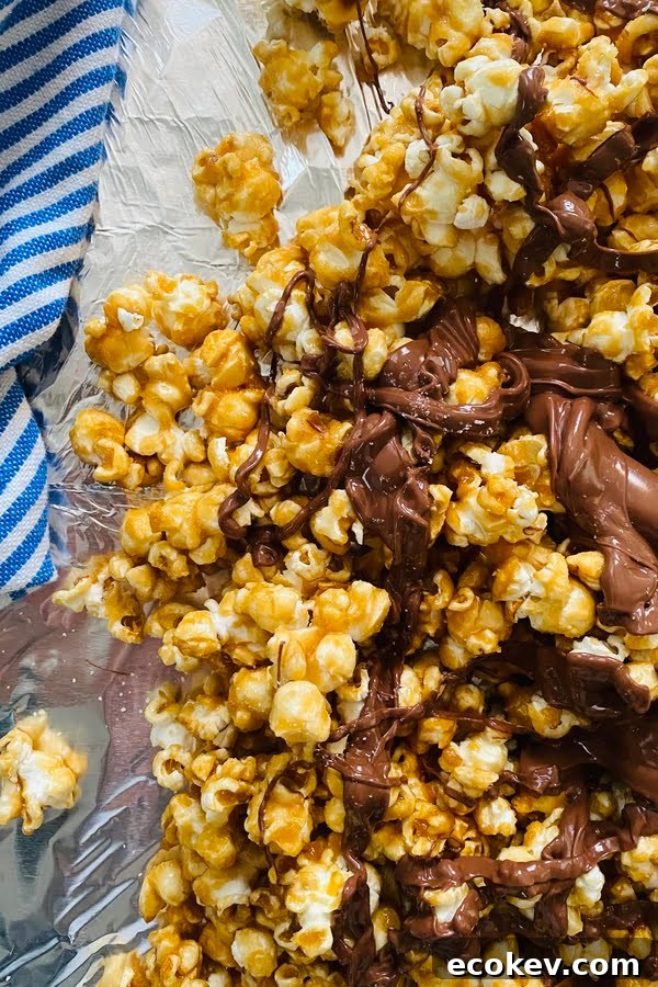caramel popcorn drizzled with chocolate
