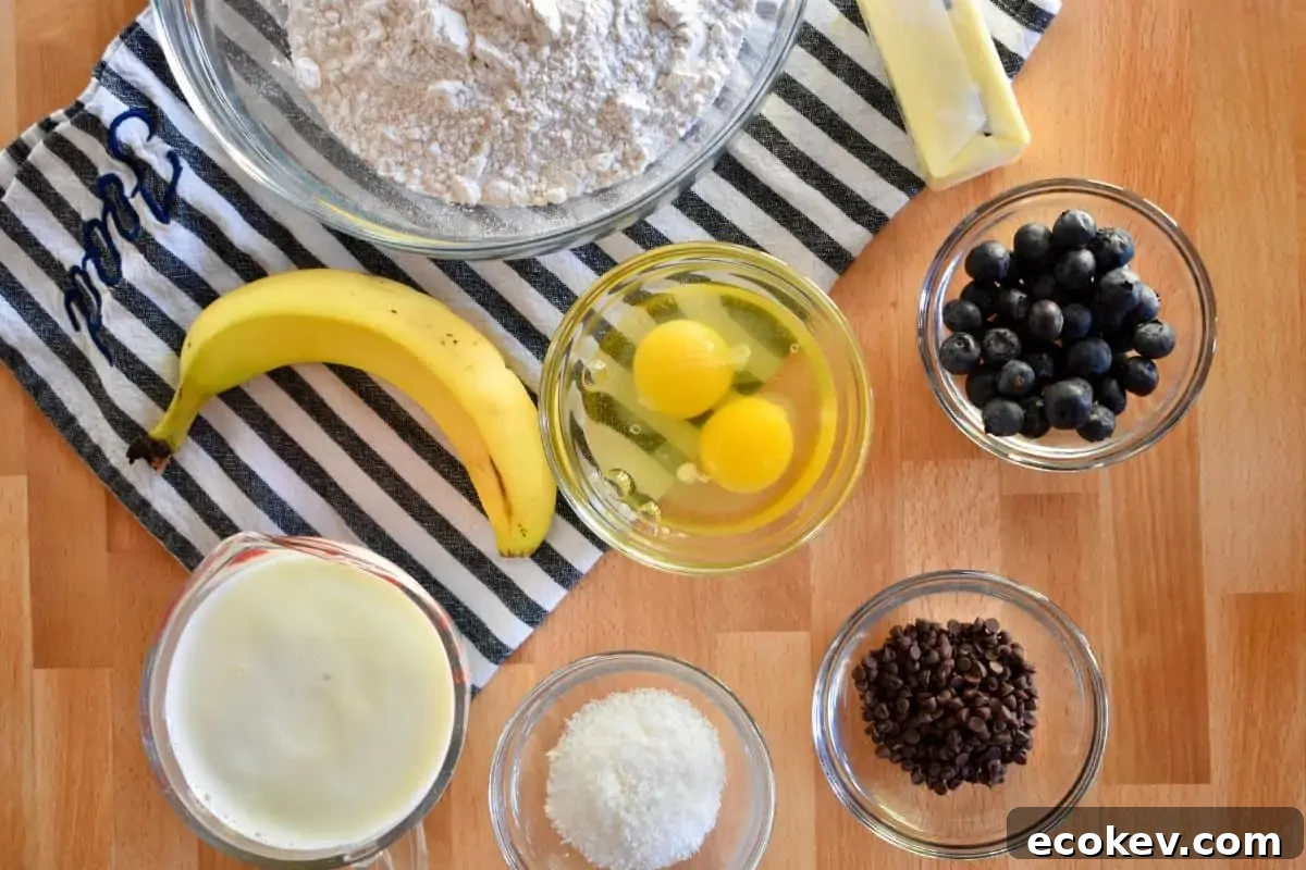 overhead photo of ingredients including box mix, eggs, and milk. 