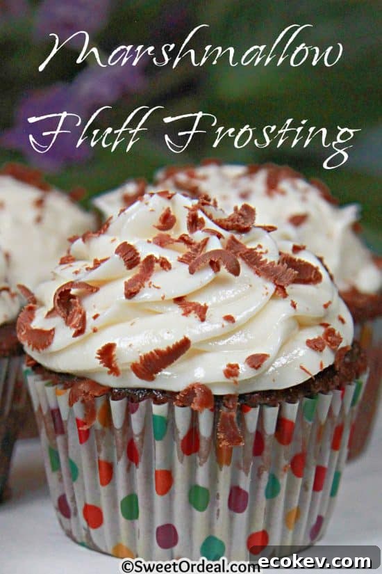 Marshmallow Fluff Frosting is perfect for spreading, piping, or applying with an ice cream scoop.