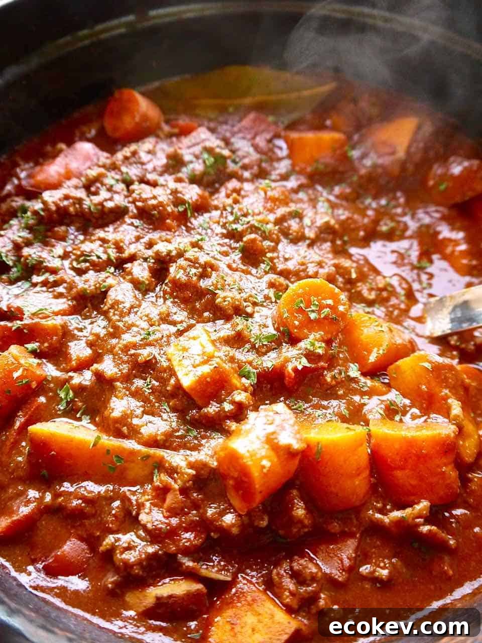 Chili without Beans Recipe in a large pot.
