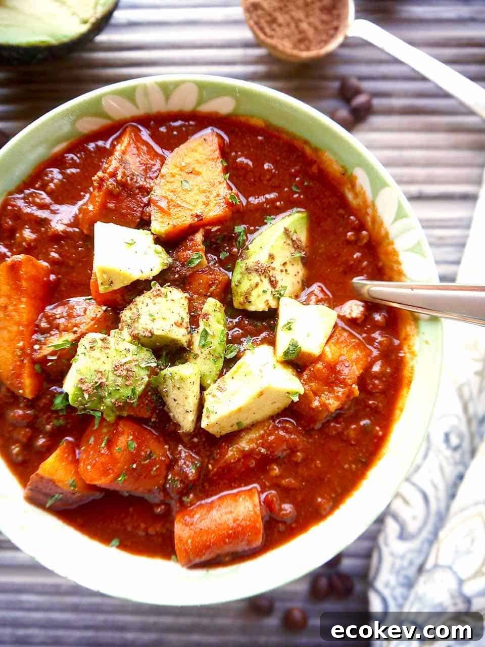 Cocoa powder in chili in a bowl.