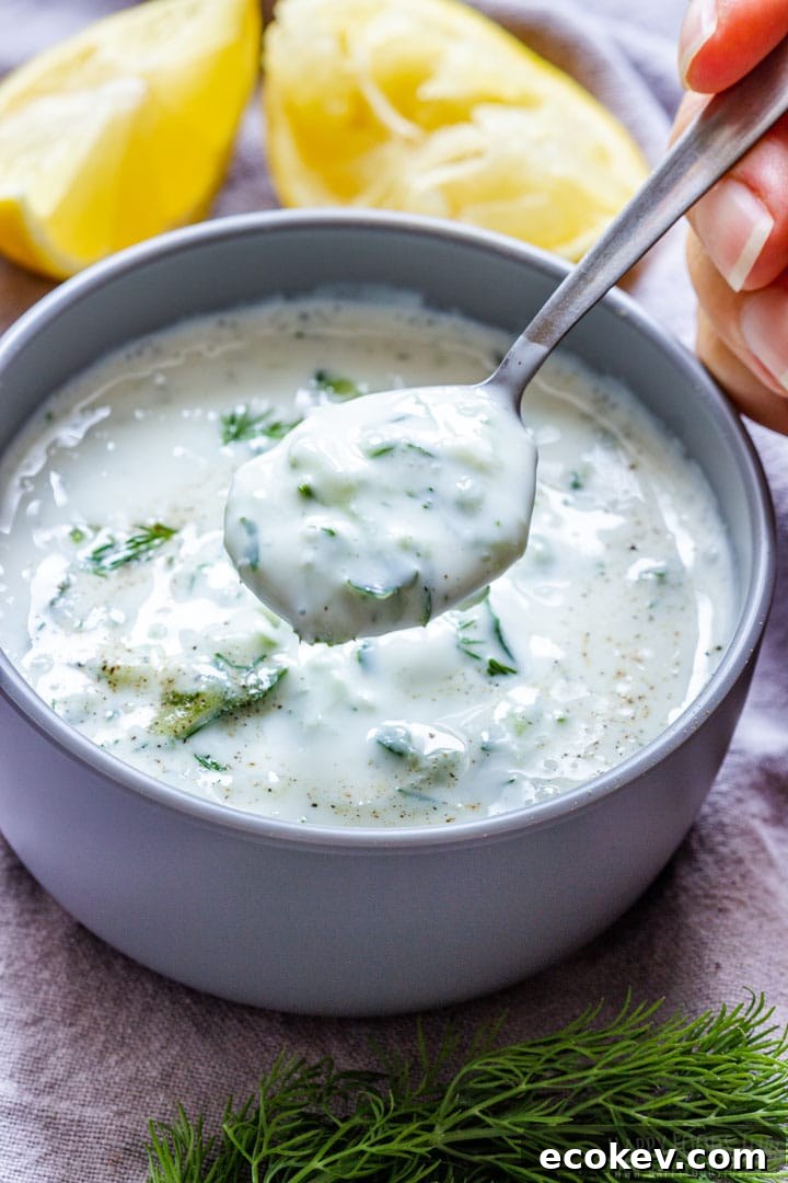 Spooning Tzatziki Sauce