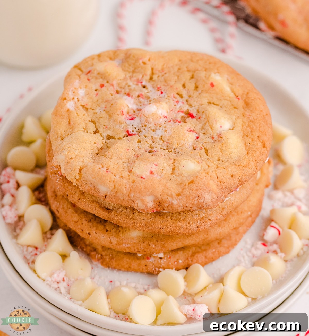 stack of peppermint white chocolate cookies
