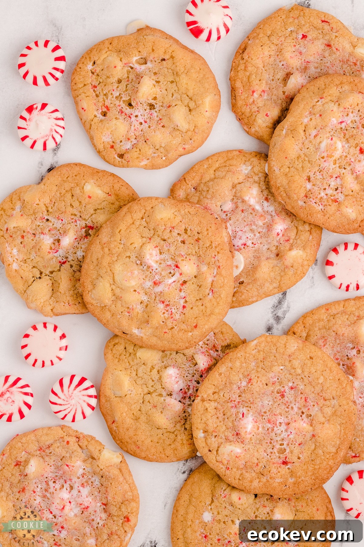 tray of peppermint white chocolate chip cookies