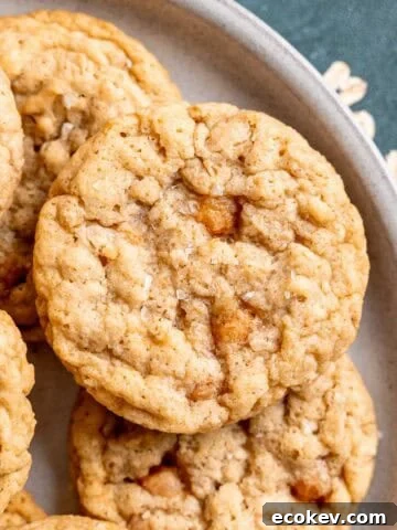 A plate of salted caramel oatmeal cookies.