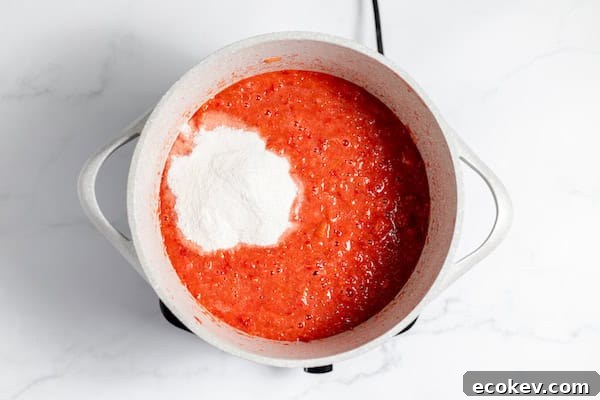 Blended strawberries, rhubarb, and pectin