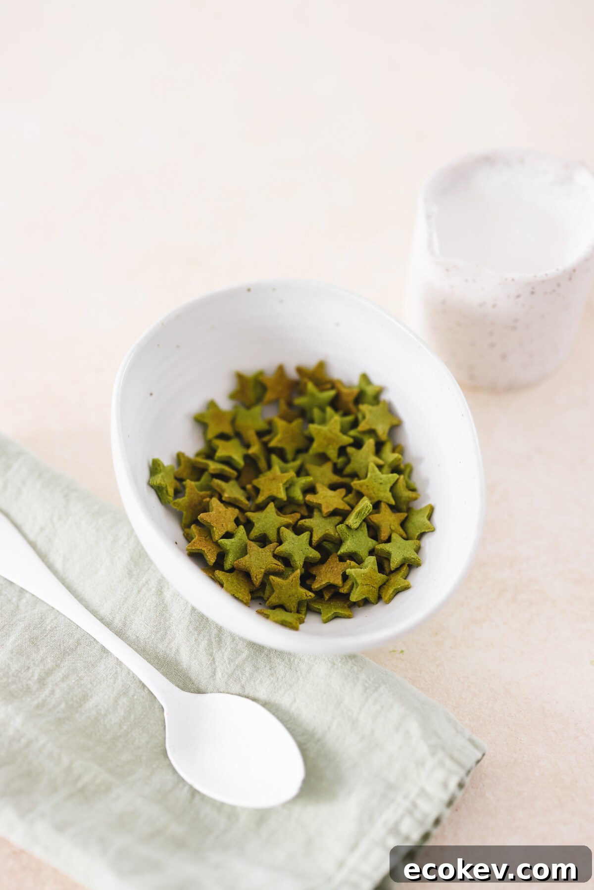 matcha cereal in a white bowl