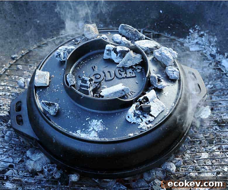 charcoal on top of Cook-It-All lid